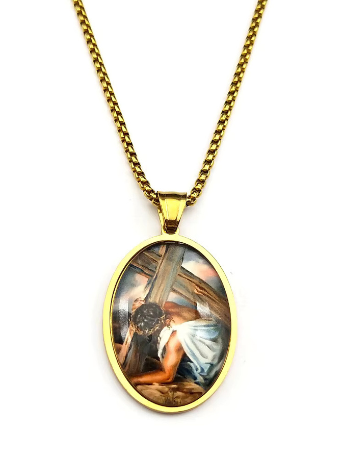 AFAWA Anhänger Halskette, Jesus Kreuz Kruzifix, Edelstahl, Gold, Unisex - Bild 2