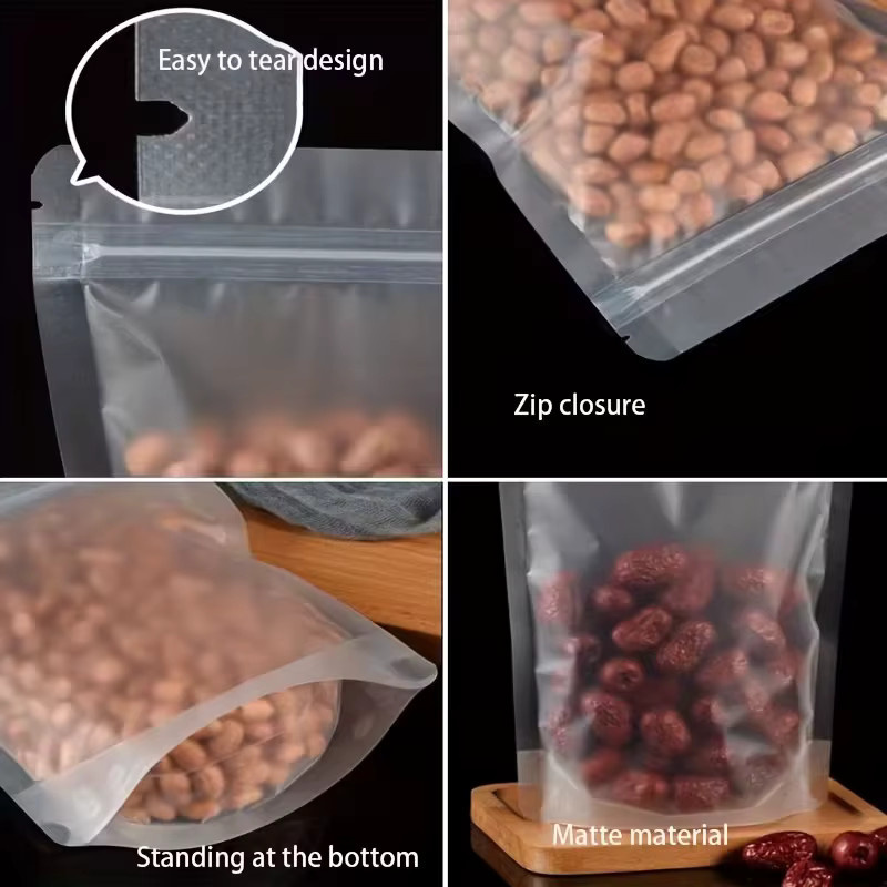 Mattierte transparente Ziplock-Beutel aus Kunststoff zur Lebensmittelaufbewahrung, wiederverschließbare Portionsbeutel für Tee, Nüsse, Snacks und Kräuter - Bild 6