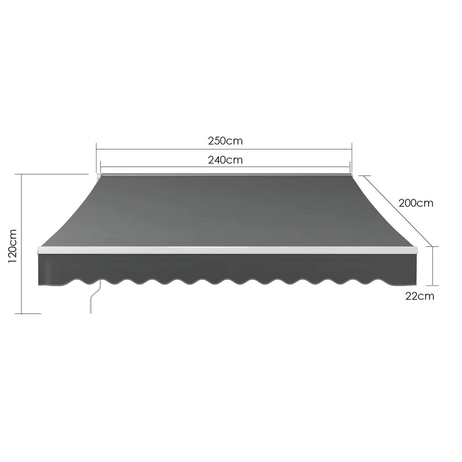 MVPower Sonnenschutz-Markise mit Gelenkarm und Handkurbel, grau, B/H: 240 x 120 cm - Bild 2