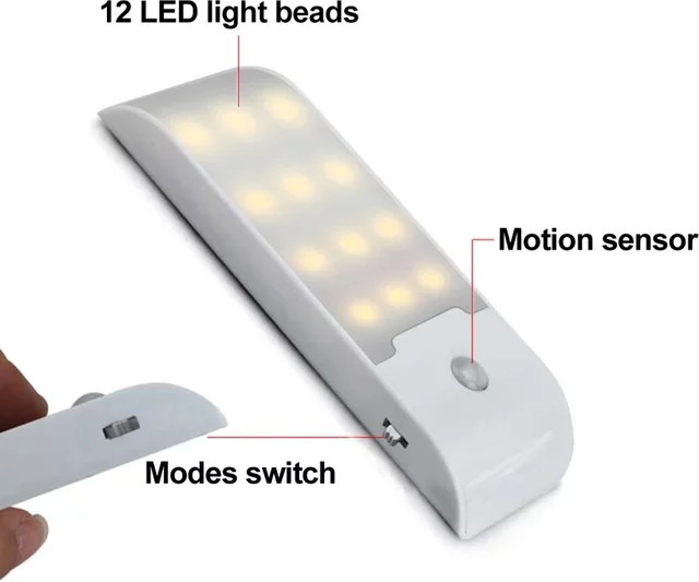 GGBEE LED Nachtlicht mit PIR Bewegungssensor, wiederaufladbare magnetische Schranklampe in Warmweiß, Farbe: Weiß - Bild 1