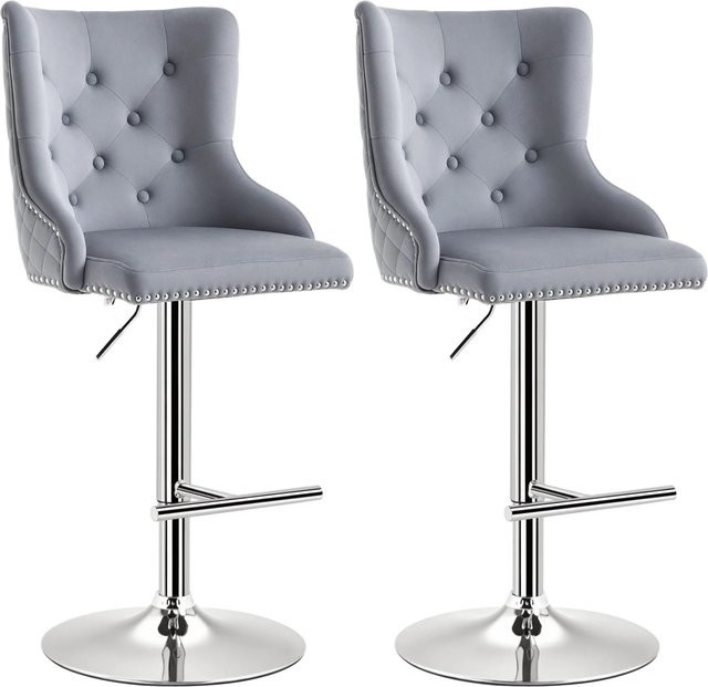 HOMCOM 2er Set Barhocker höhenverstellbar mit Tufting-Design in Grau Silber, drehbar mit Stoffbezug, B/T/H: 55 x 46 x 123 cm - Bild 1