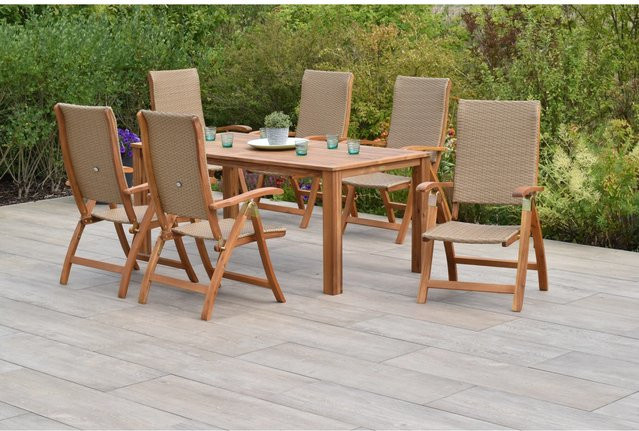 Merxx Capri Gartenmöbel-Set 7-teilig aus Akazienholz und Kunststoffgeflecht in Braun, Gartentisch B: 185 cm, T: 90 cm - Bild 1
