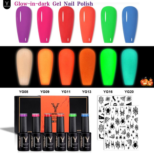 YOKEFELLOW Gel-Nagellack-Set, Neon, Pink, Orange, 6 Farben, Glänzend - Bild 1