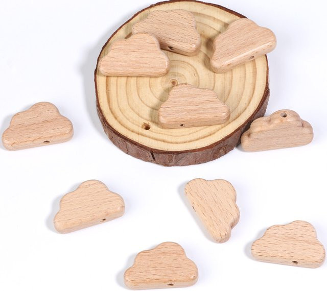 Holzperlen Buchenholz, Stern Liebe Bär Blume Wolke Kaninchen, DIY Zubehör - Bild 1