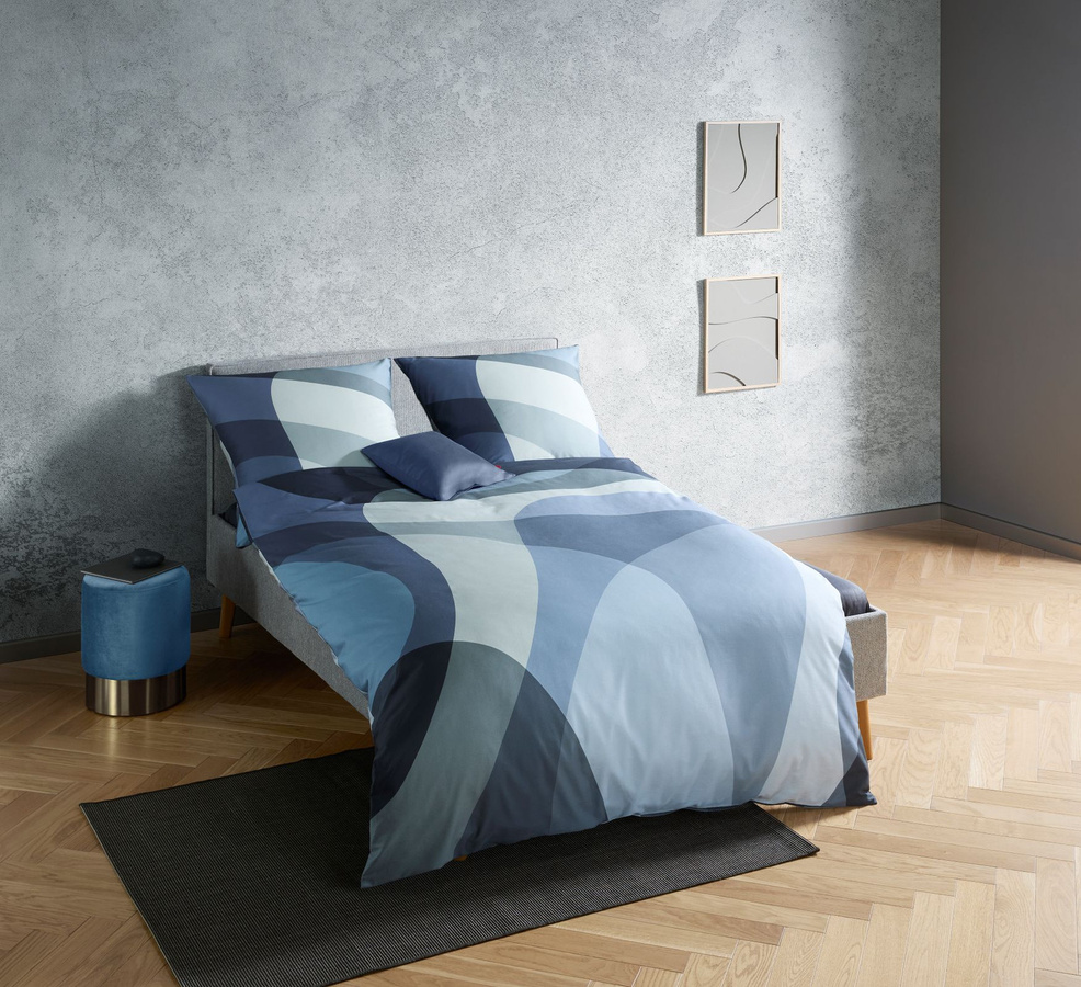 Fleuresse Mako-Satin Bettwäsche Set mit Bettbezug und Kissenbezug in Blau und Silber mit abstraktem Grafikdesign, B/H: 200 x 220 cm, Kissen: 80 x 80 cm - Bild 1