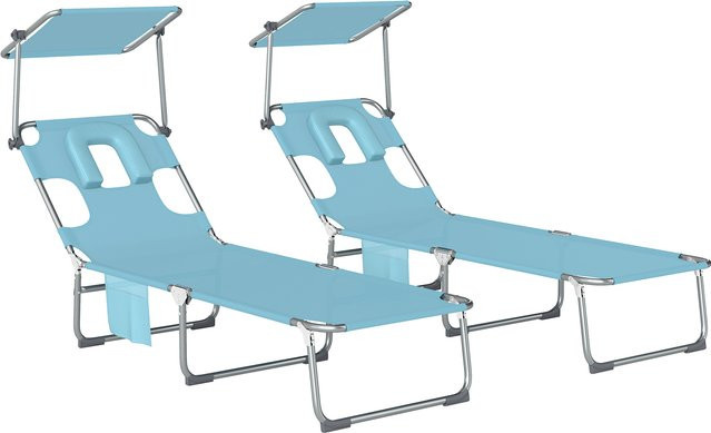 Outsunny Gartenliegen Set mit 2 Liegen in Blau, klappbare Liegen mit 360 Grad Sonnendach, Nackenstütze und 5-fach verstellbarer Rückenlehne aus Textilene und Stahl - Bild 1