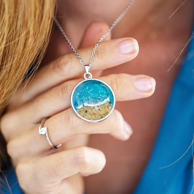 konminry Halskette mit Glas Anhänger, Silber, Unisex - Bild 3