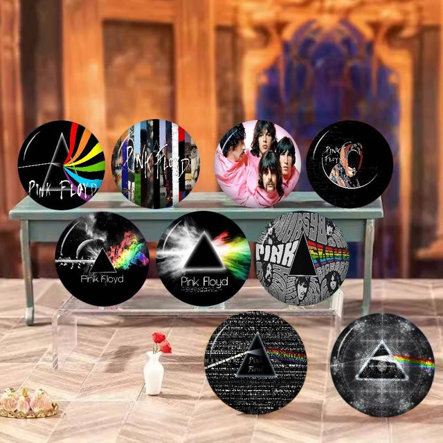 Potdemiel Brosche, runde Snap-in-Brosche, P-Pink F-Floyd, Gesichter - Bild 1