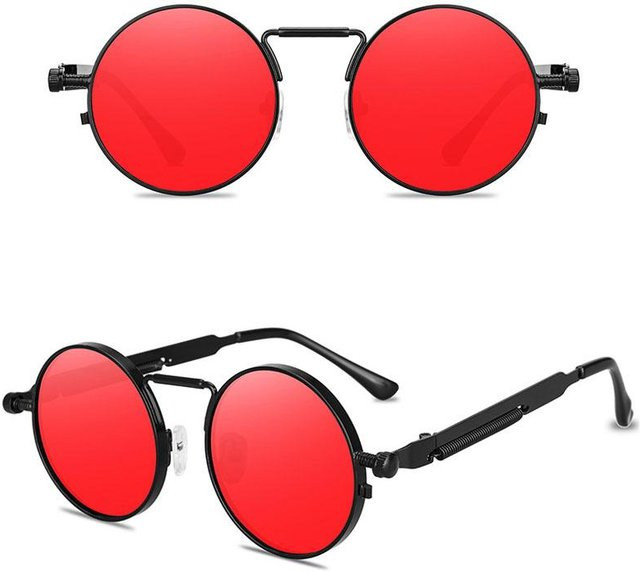 Punk-Sonnenbrille, runde Sonnenbrille, Metall, Vollrand, rot/schwarz, Damen, Herren - Bild 1