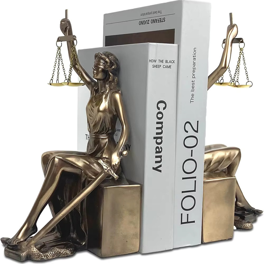 Dekorative Lady Justice Statue in Gold als Buchstütze aus Harz für dein Zuhause oder als Geschenk für Anwälte - Bild 2