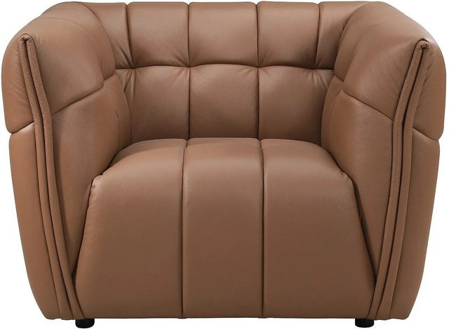 Sessel Dugori mit gerader Rückenlehne und Capitonné-Steppung aus Büffelleder in Camel, Höhe: 106,5 cm, Breite: 92,5 cm, Tiefe: 74,0 cm - Bild 1