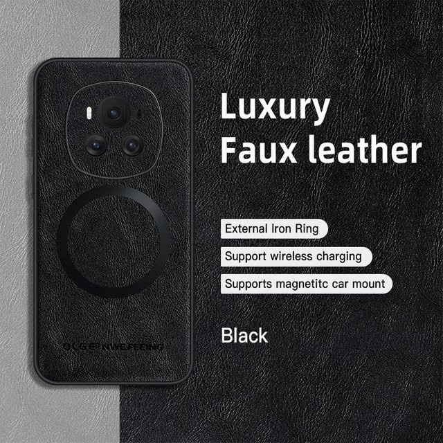 Honor Magic 6 und Magic 6 Pro Handyhülle aus PU-Leder mit Magnetring in Schwarz - Bild 1