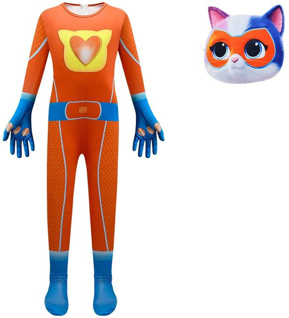 Winnerer Moon SuperKitties Overall mit Maske, Halloween Katze Cosplay Outfit Verkleidung, orange, ab 3 Jahre - Bild 1