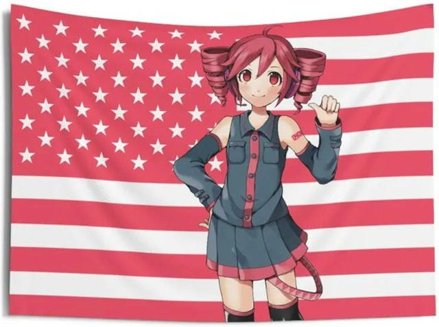 VIKAMA Kasane Teto Wandteppich mit amerikanischer Flagge, Utau Anime Girl Wandbehang in Multicolour, B/H: 40 x 60 cm - Bild 1