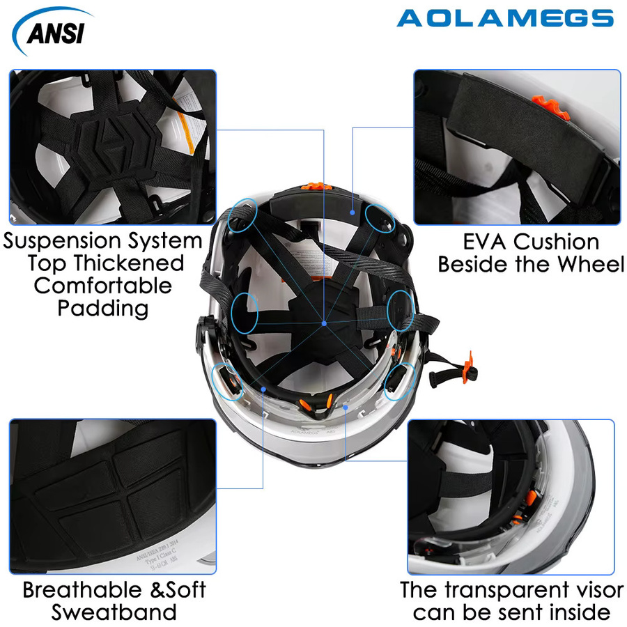 Aolamegs CE-Bauschutzhelm mit Doppelbrille und reflektierenden Aufklebern aus ABS für Industrie und Rettungsarbeiten - Bild 3