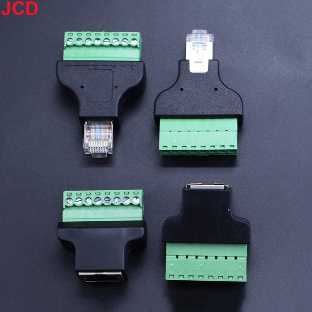 RJ45 zu Schraubterminal Adapter mit 8 Pin Stecker für Ethernet LAN und CCTV DVR Zubehör, Schwarz - Bild 1