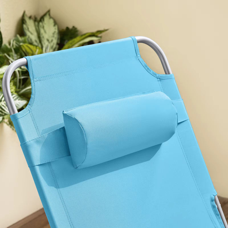 SoBuy Gartenliege OGS35 Blau mit verstellbarer Kopfstütze und Seitentasche aus Textilene und pulverbeschichtetem Stahlrahmen - Bild 3