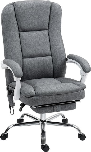 Aosom HOMCOM Ergonomischer Massagesessel und beheizbarer Bürostuhl in Grau mit Leinenoptik, Fußstütze und 360 Grad Drehbarkeit - Bild 1