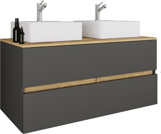 VCM Doppelwaschtisch Cosila 3-teiliges Waschplatz-Set mit 2 Keramikbecken und Badschrank mit 2 Softclose-Schubladen, H x B x T: 51 x 111 x 51 cm - Bild 1