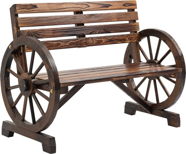 Outsunny Gartenbank 2-Sitzer aus Tannenholz im Landhausstil mit Wagenrad-Armlehnen, Braun, B/T/H: 105,5 x 56 x 79 cm - Bild 1