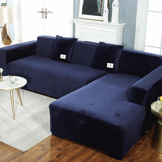 BRHUIXUE Samt-Sofabezug aus Polyester, elastischer Sessel- und Chaiselongue-Bezug in Blau, 1-Sitzer für 90-140 cm - Bild 1