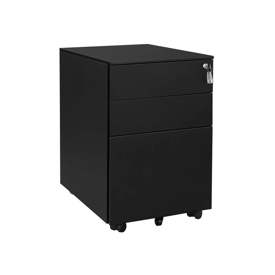 SONGMICS Rollcontainer aus Stahl in Schwarz mit 3 Schubladen, abschließbarer Büroschrank mit Hängeregistratur und Rollen, B/T/H: 52 x 39 x 60 cm - Bild 2