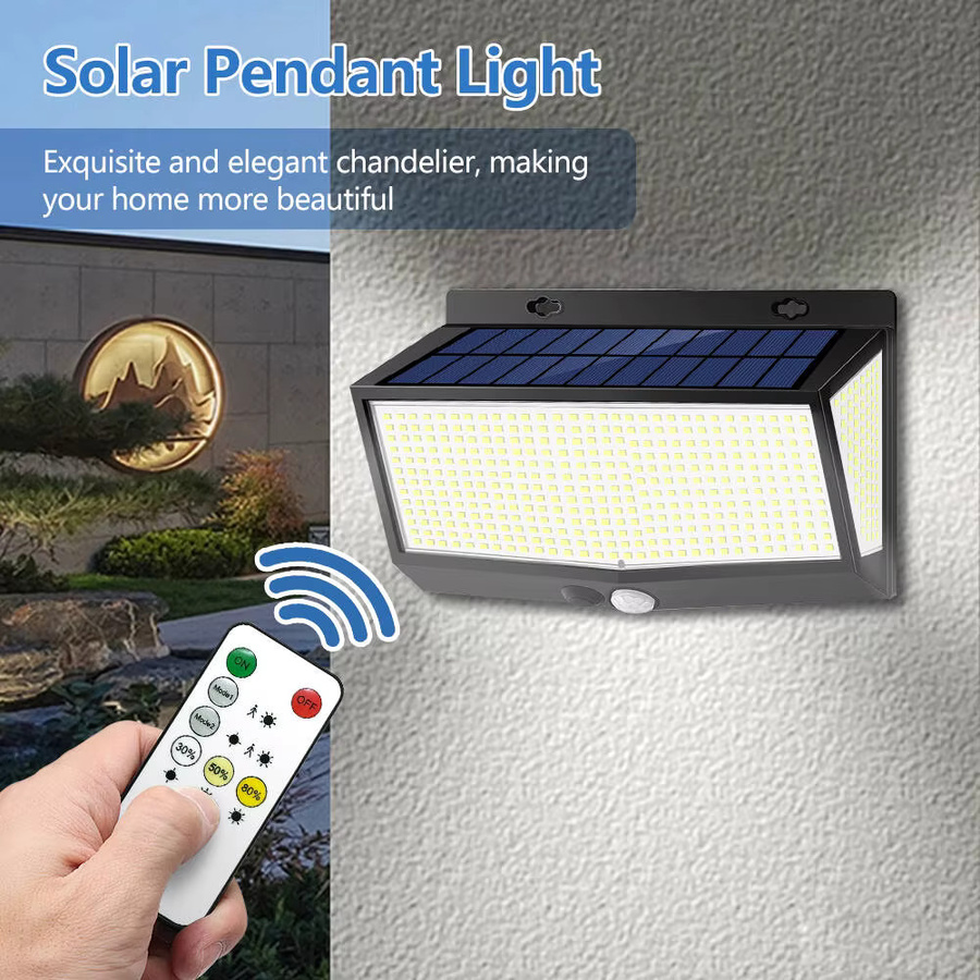 Solar-LED-Wandleuchte mit 528 SMD-LEDs und Bewegungssensor in Schwarz, wasserdichte Solar-Flutlichtleuchte für Garten und Hof mit 3 Beleuchtungsmodi und modernem Design - Bild 2