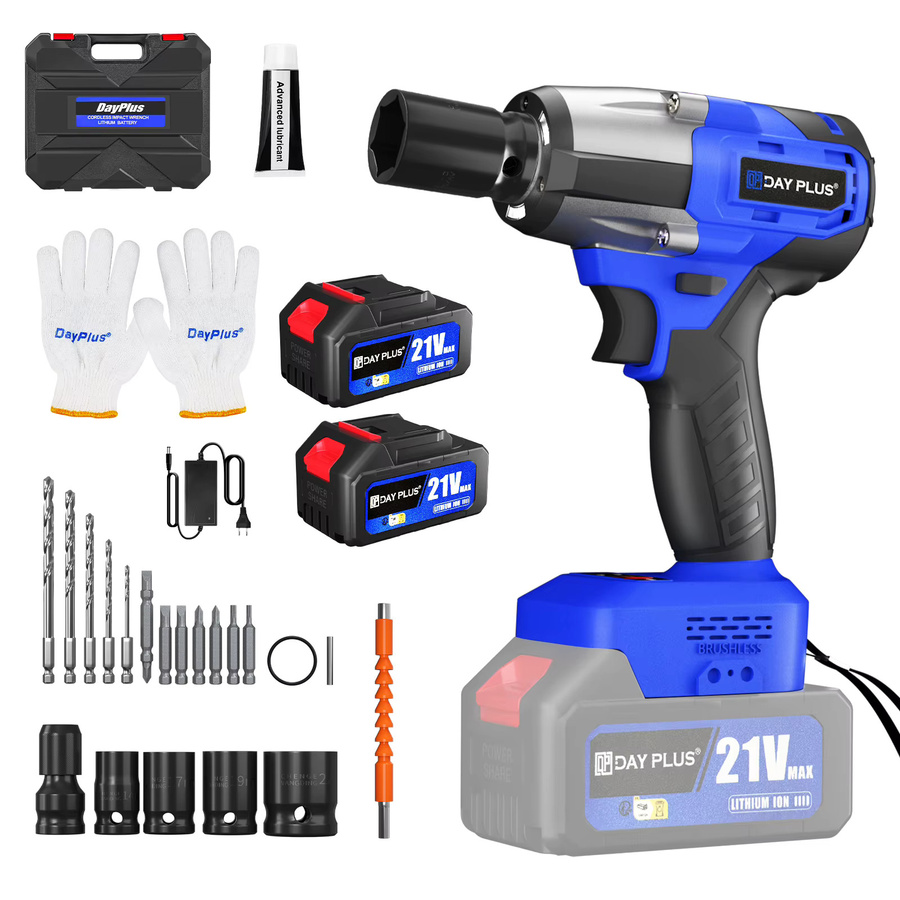 DayPlus 3-in-1 Akku-Schlagschrauber mit 1500 Nm Hochdrehmoment, bürstenlos, 1/2 Zoll, Blau, inklusive 4,0 Ah Akku und Zubehör-Set - Bild 7