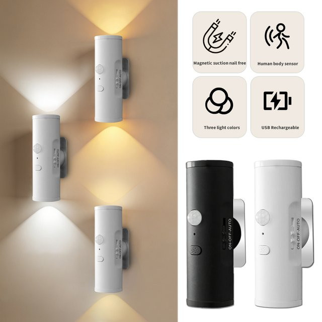 Ammtoo Magnetische LED-Nachtleuchte mit Bewegungssensor und Auf- und Abwärtsbeleuchtung, Wiederaufladbare Wandleuchte für Schlafzimmer, Flur und Schrank - Bild 1