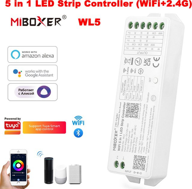 Miboxer WL5 5in1 WiFi LED Controller für RGB, RGBW und RGB+CCT LED Streifen mit Tuya und Sprachsteuerung - Bild 1