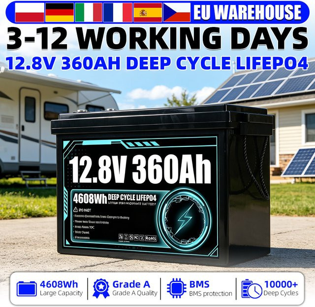 Solarician LiFePO4 Batteriepack 12V 360Ah Schwarz mit Klasse A Zellen für Golfcarts, Camping, Boote und Solaranlagen - Bild 1
