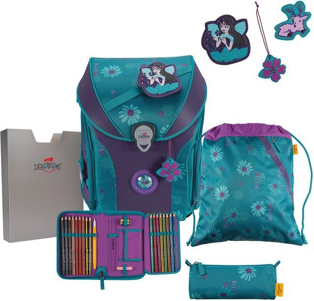 DerDieDas ErgoFlex MAX Exklusiv Superflash Schulrucksack-Set 5-teilig mit Sportbeutel Fairy Flower in Purple/Multicolour - Bild 1