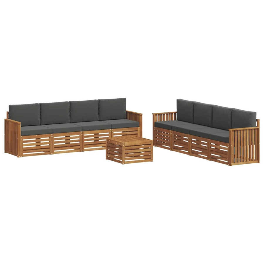 vidaXL Sofagarnitur 9-teilig aus Massivholz Akazie in Natur und Anthrazit mit Tisch, Sesseln und Kissen im modernen Latten-Design - Bild 2