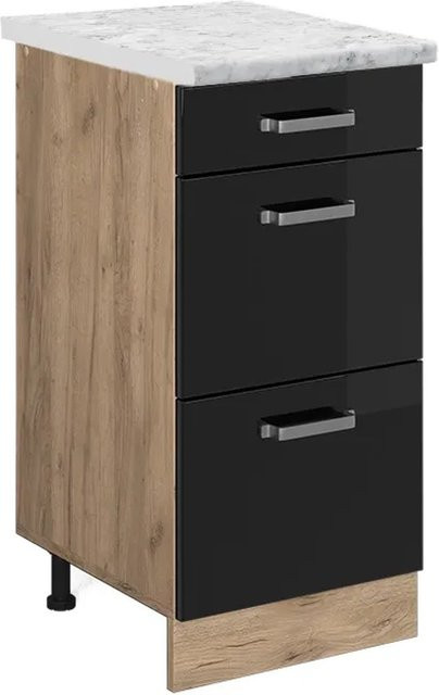 Vicco Küchenunterschrank R-Line Schubladenschrank in Schwarz Hochglanz mit Breite: 40 cm, Tiefe: 46 cm, Höhe: 81,6 cm - Bild 1