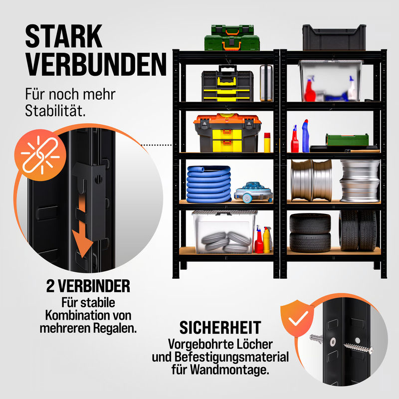 Schwerlastregal 2er-Set MONZANA in Schwarz und Silber, pulverbeschichtet mit verstellbaren Regalböden, H x B x T: 180 x 90 x 40 cm - Bild 5