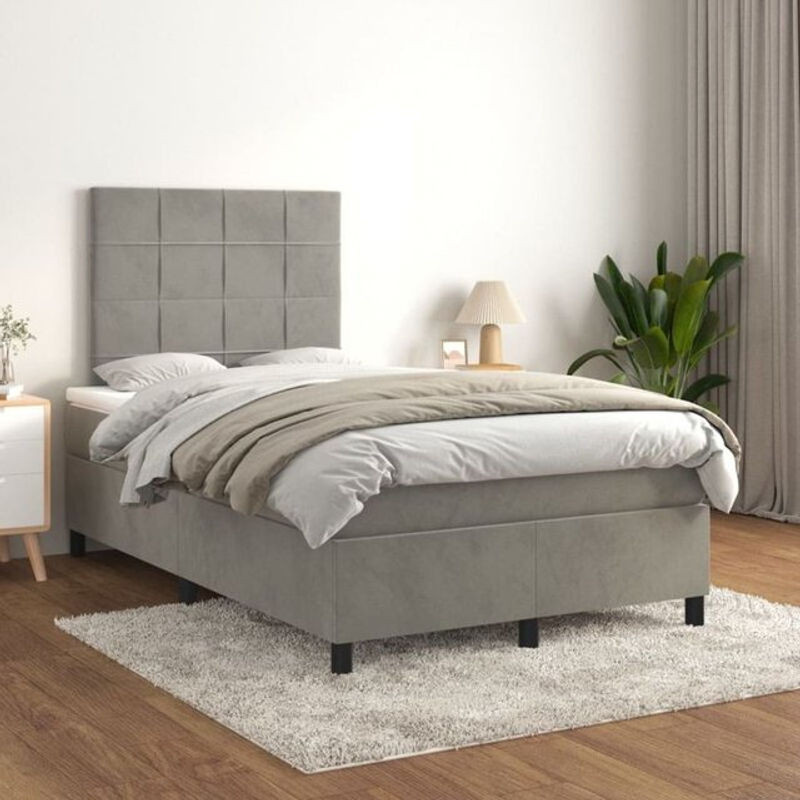Vidaxl Boxspringbett mit Matratze aus Samt in Grau, B/T/H: 200 x 120 x 128 cm - Bild 1