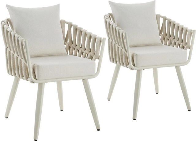 2er Set Tectake Lugano Aluminium Stühle im Rope Design, wetterfest und UV-beständig, Beige, B/T/H: 65,5 x 62,5 x 75 cm - Bild 1