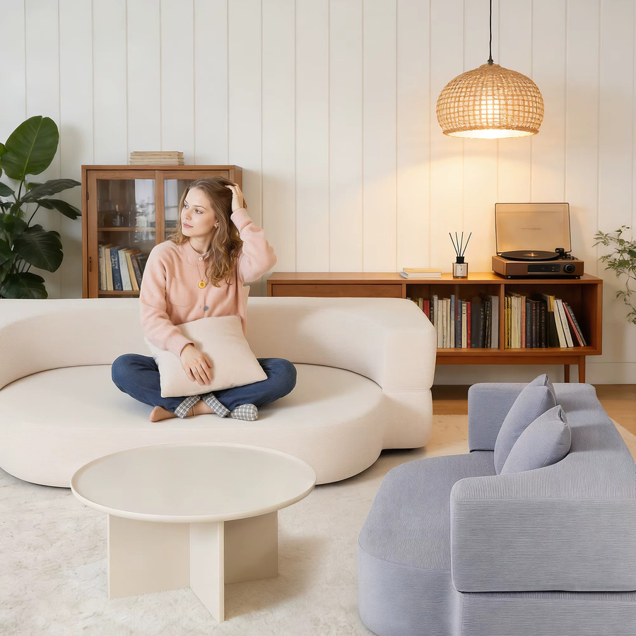 OYAJIA Klappbares rahmenloses Schlafsofa als Zweisitzer mit 2 Kissen, umwandelbare Bodenmatte für Wohnzimmer und Schlafzimmer, gebrochenes Weiß/Grau - Bild 2