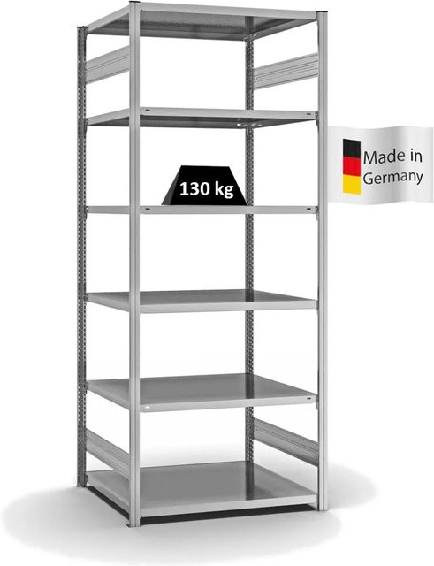PROREGAL Fachbodenregal Stecksystem T-Profil Light-Duty, verzinkt, Farbe: Silber, H x B x T: 250 x 100 x 80 cm, 6 Ebenen, beidseitig nutzbar - Bild 1