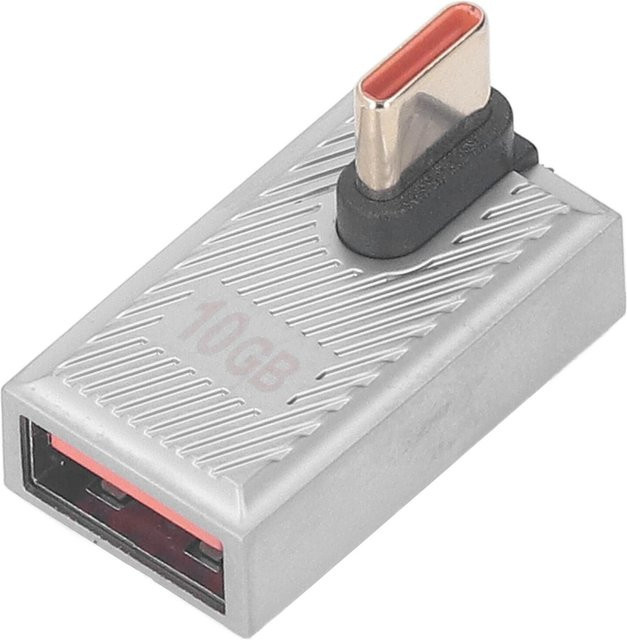 DIYelecs USB A auf USB C Adapter rechtwinklig in Silber mit LED-Licht, 10Gbps und 120W Konverter für dein Mobiltelefon - Bild 1