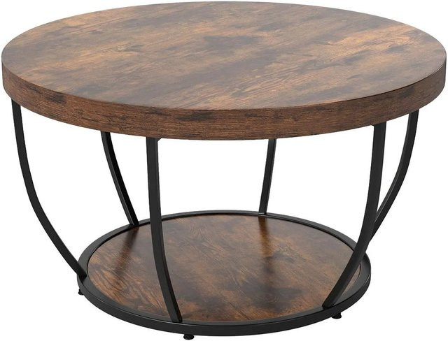 Costway Couchtisch Rund aus Holz und Metall in Rustikalem Braun und Schwarz, Durchmesser: 80 cm, Höhe: 45 cm - Bild 1