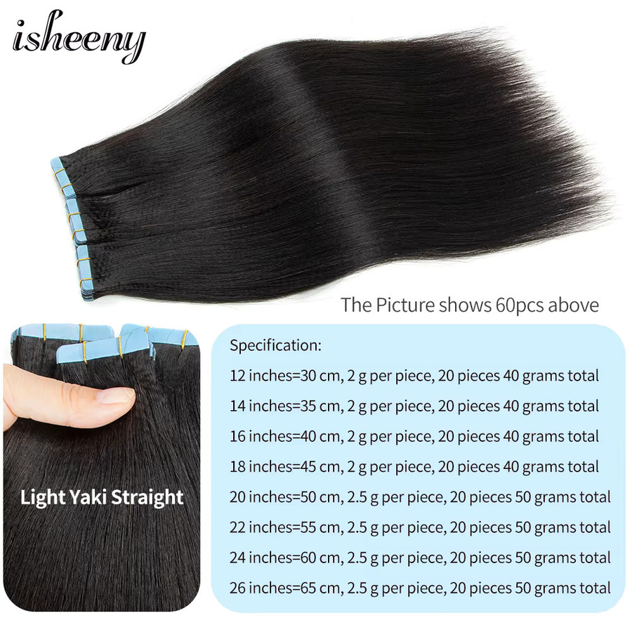 Isheeny Tape In Echthaarverlängerungen, Yaki Straight, 20 Stück - Bild 4