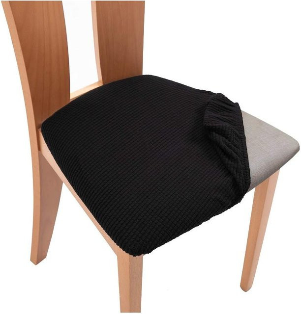 Wentao Spandex-Jacquard-Sitzbezüge für Esszimmerstühle, elastisch und waschbar, Schwarz - Bild 1