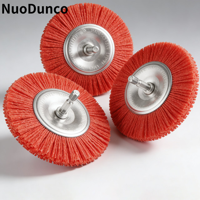 NuoDunco Nylon-Filament Schleifdrahtbürste und Topfbürste mit 1/4 Zoll Sechskantschaft in Rot für Bohrmaschinen und Rotationswerkzeuge zum Polieren von Metall und Holz - Bild 1