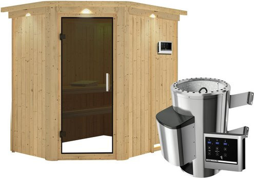 Karibu Sauna Wenden für 3 Personen mit 3,6 kW Saunaofen und externer Steuerung, beige - Bild 1