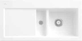 Villeroy & Boch Spüle Subway 60 in Weiß, Aufsatzspüle aus Keramik mit Ablaufgarnitur und Handwaschbecken, Breite: 60 cm - Bild 1