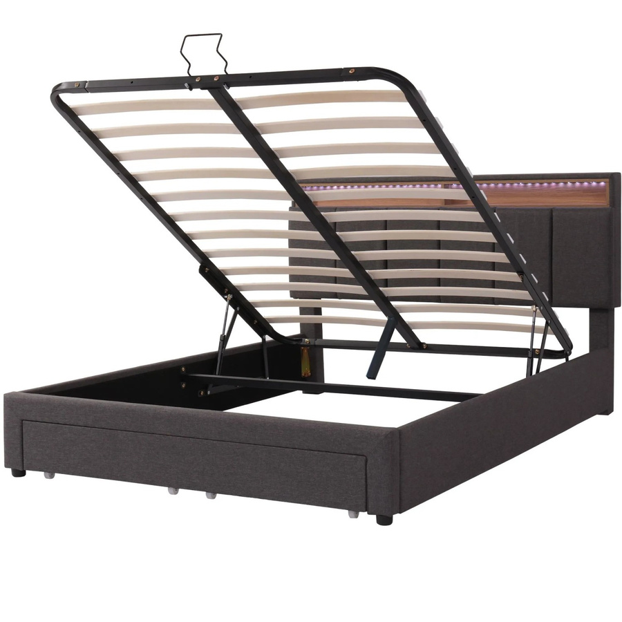 okwish Polsterbett mit LED-Beleuchtung und Lift-up-Funktion in Grau, B/T/H: 140 x 200 x 144,5 cm - Bild 2