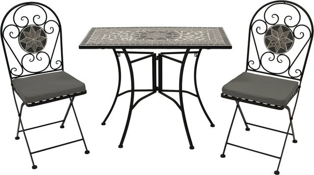 DEGAMO Balkonset SIENA 3-teilig aus Eisen in Schwarz mit Mosaik in Grau und Weiss - Bild 1
