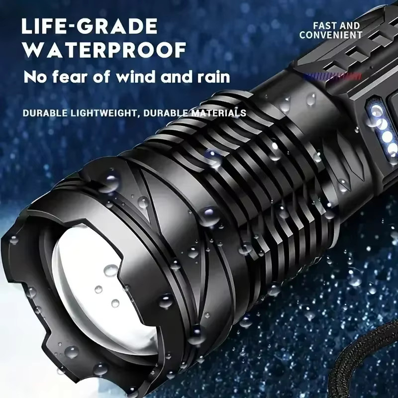 KDULIT LED-Taschenlampe in Schwarz, wiederaufladbar und wasserdicht mit Seitenlicht und Zoomfunktion - Bild 6