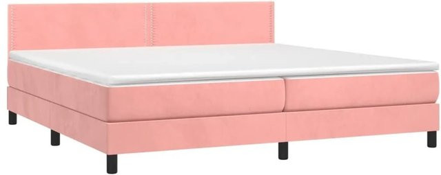 vidaXL Boxspringbett mit Matratze in Rosa, Samt, mit LED-Unterbettbeleuchtung und USB-Anschluss, Hybrid-Bett mit Taschenfederkern, B/T: 200 x 200 cm - Bild 1